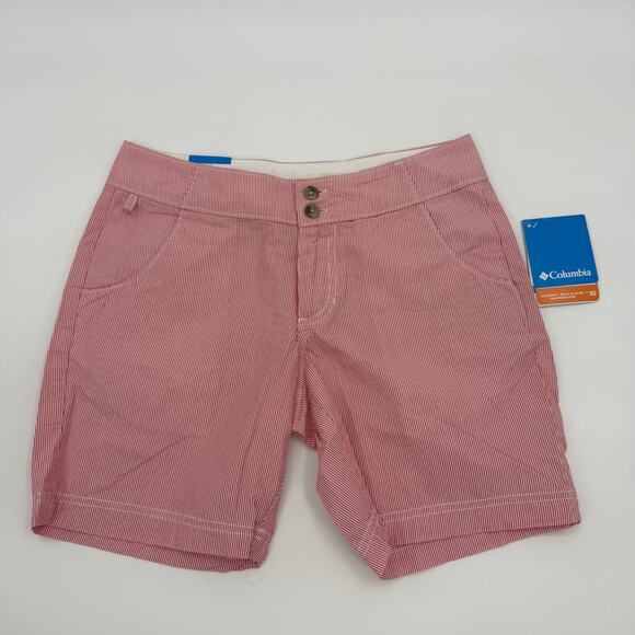 New COLUMBIA PFG Womens Cotton Shorts Size 4 Striped Nautical Summer 4 Inch